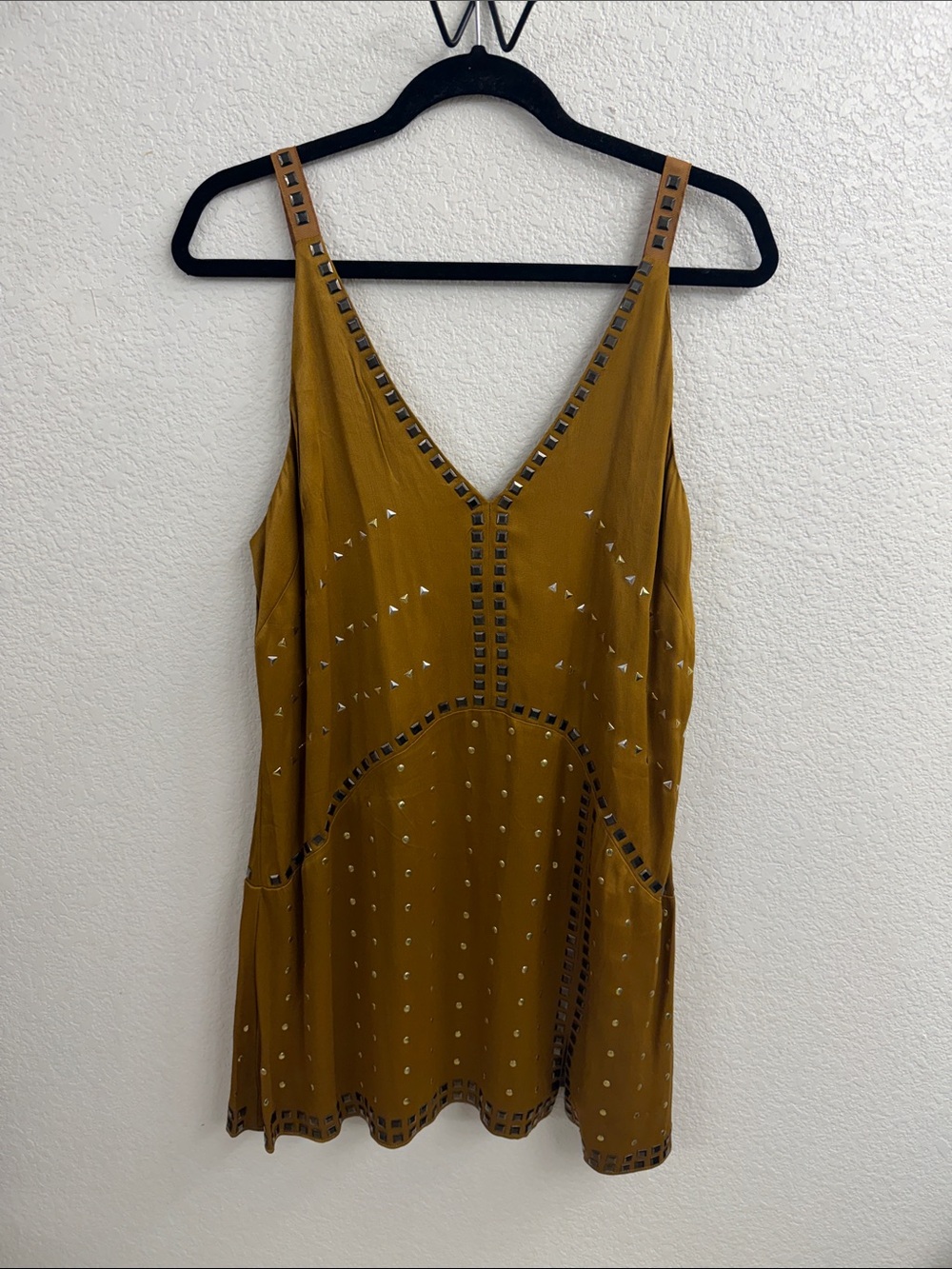 Mustard Studded V-Neck Women's Dress